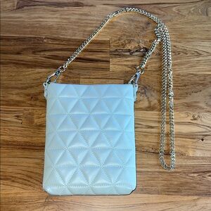 Anna Paola Cream leather Quilted Crossbody Bag with Gold Chain